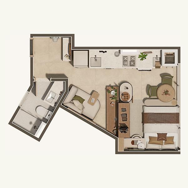 Planta do Studio 25,08 m� finais 04 e 18 do Praie Elevate
