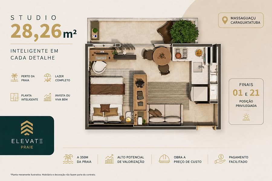Studio 28,26 m� do Praie Elevate em Massagua�u Caraguatatuba