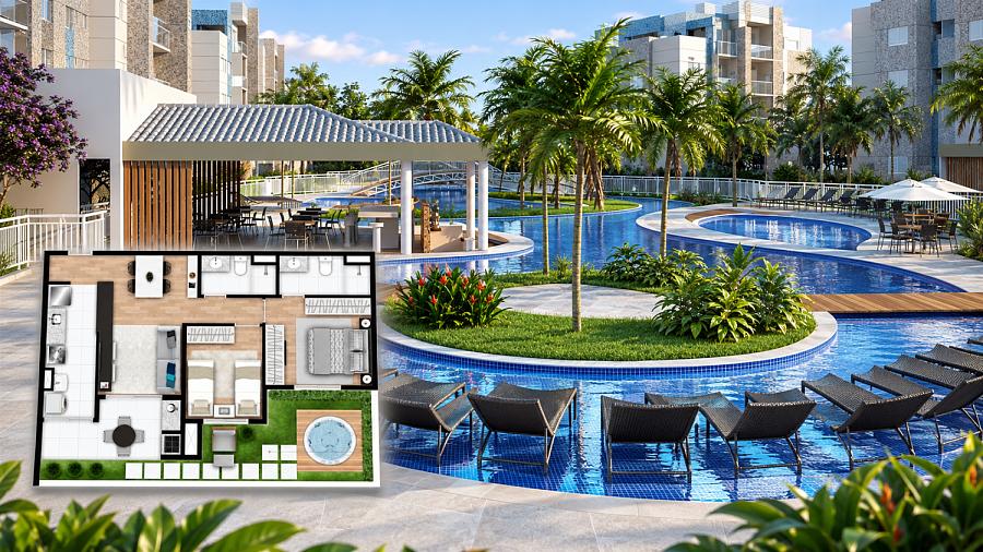 Planta Garden e �rea de lazer com piscinas do Maranduba Beach Resort em Ubatuba