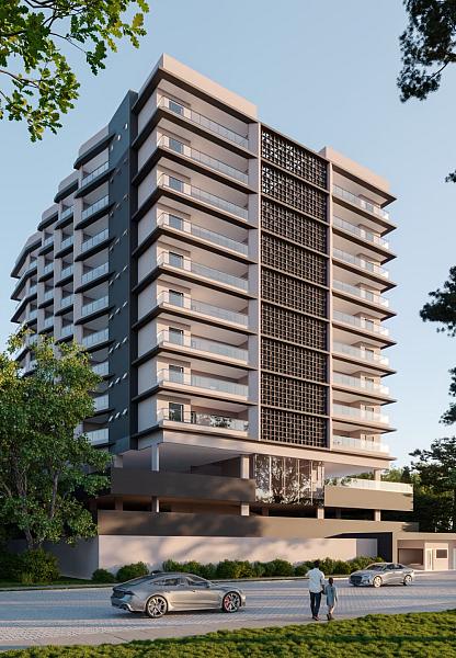 Fachada do Residencial Bilbao, lan�amento na Praia das Palmeiras, Caraguatatuba
