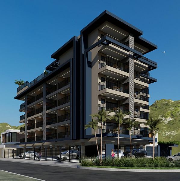 Fachada do Arezzo Studios com apartamentos de 2 dormit�rios no Perequ�-A�u
