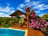 Piscina e quiosque com flores no s�tio � venda em Sales�polis