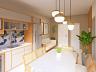 Perspectiva ilustrativa da cozinha americana do apartamento de 43,87 m�