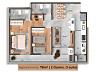 Planta do apartamento de 78 m� com 2 dormit�rios e su�te do Viena Residencial, no Centro de Ubatuba
