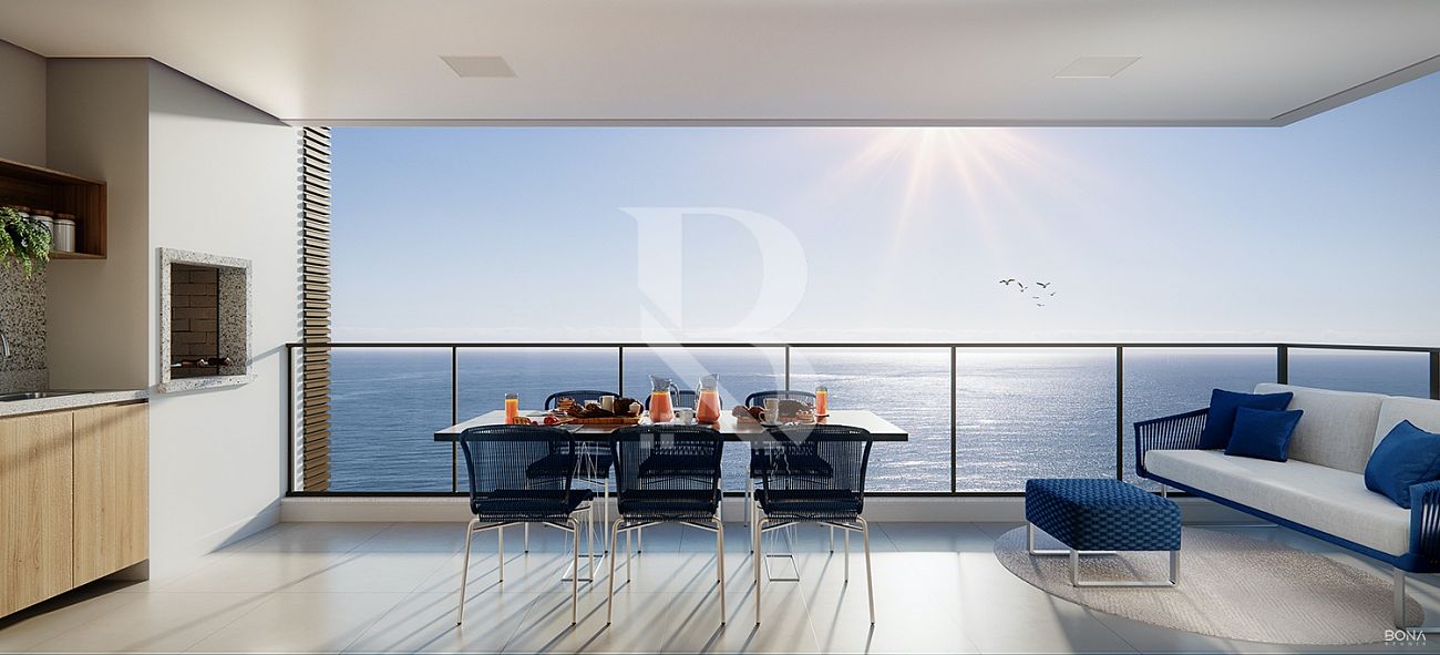 Pé na areia, andar alto, vista permanente.