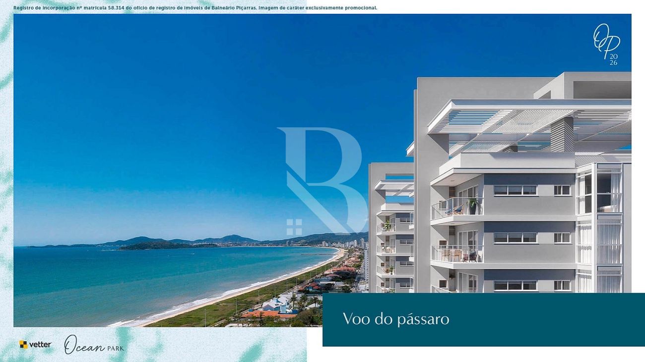 Com 2 suítes. Ocean Park by Vetter. Apartamento a venda em Balneário Piçarras - SC