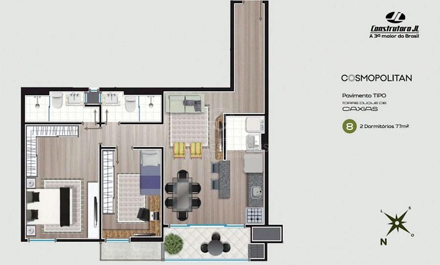 Apartamento 2 Dormitórios com Suíte 77 m² Cosmopolitan Joinville — foto 6