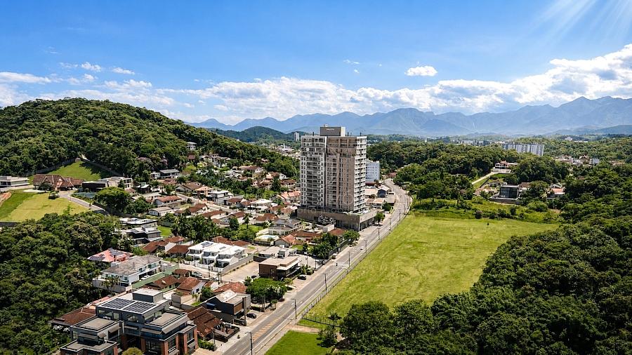 Vista a�rea destacando a inser��o do Cora no Bairro Am�rica em harmonia com a natureza
