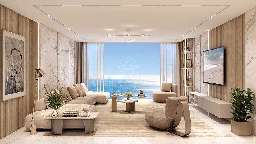 Imagens do Apartamento Tipo 02: Amplo living de frente para o mar