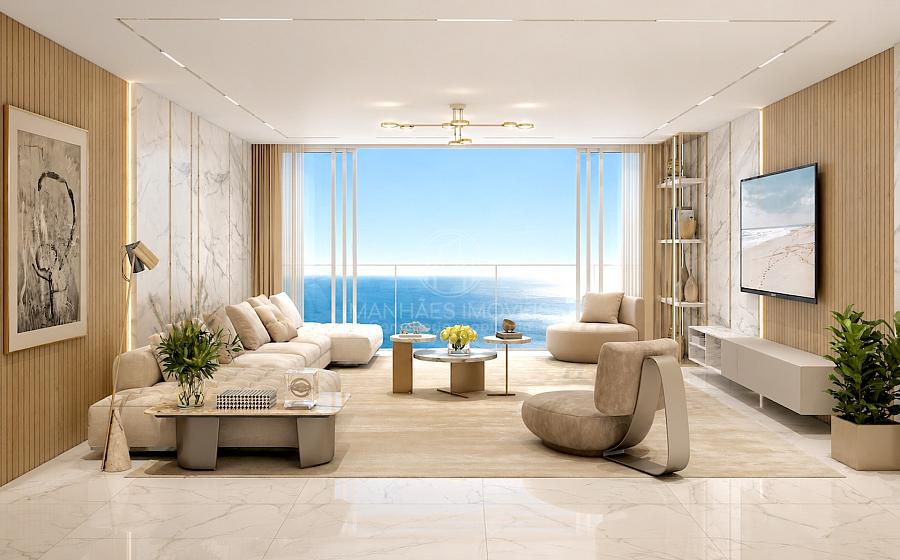 Apartamento com 4 su�tes: Living integrado frente mar