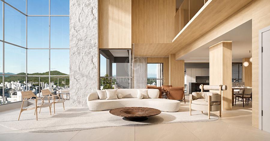 Living com p�-direito duplo do apartamento duplex no ONE com vista panor�mica