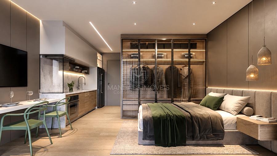 Studio decorado de 28 m� com layout funcional integrado