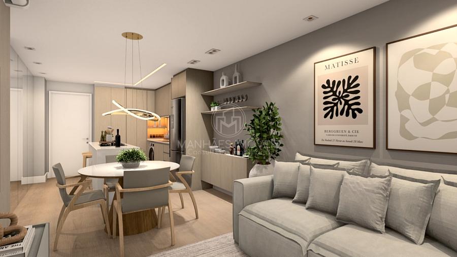 Apartamento de 2 Quartos (1 Su�te): Sala de Estar e Cozinha