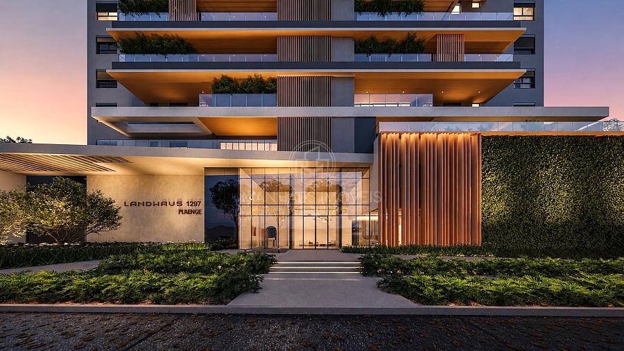 Fachada principal iluminada do Landhaus com Porte-Coch�re na Rua Visconde de Mau�, 1297, Bairro Am�rica