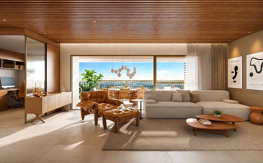 Living do apartamento integrado � ampla varanda com vista aberta para o Am�rica