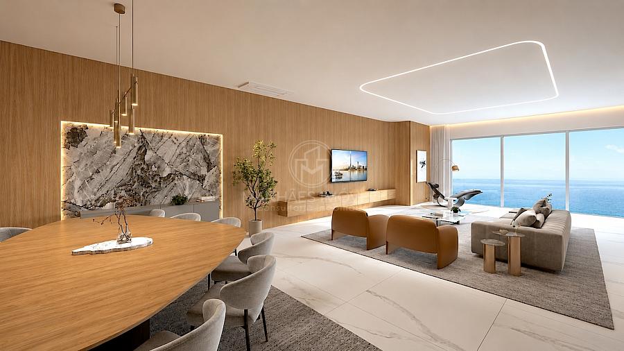 Apartamento com 5 su�tes: Living integrado com vista para o mar