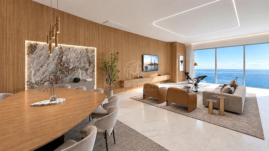 Living integrado do Apartamento com ampla �rea social e vista definitiva para o mar de Balne�rio Cambori�