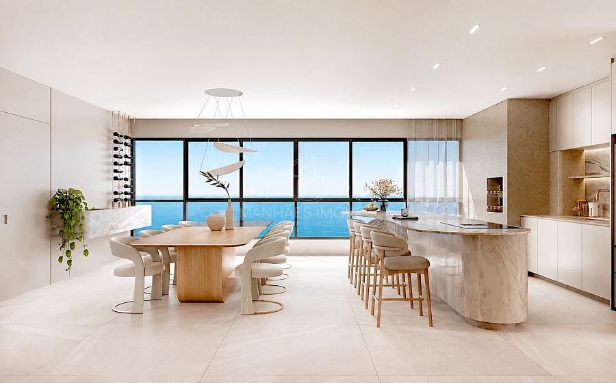 Living e espa�o gourmet do apartamento tipo com vista mar