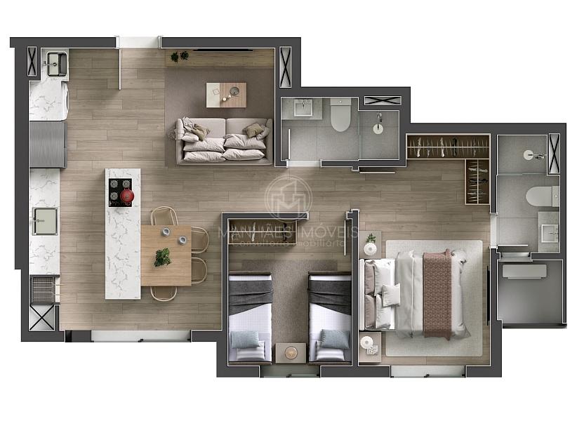 Apartamento na planta de 2 dormitórios com suíte, 1 vaga de garagem, 61m² priv. — foto 19