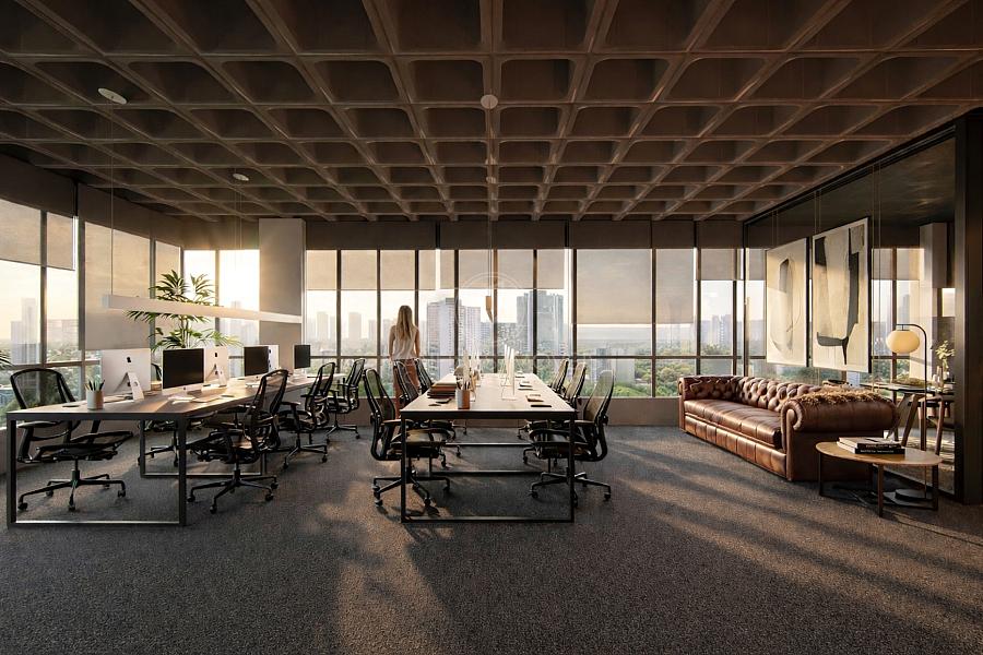Projeto de escrit�rio em sala comercial de 93 m�