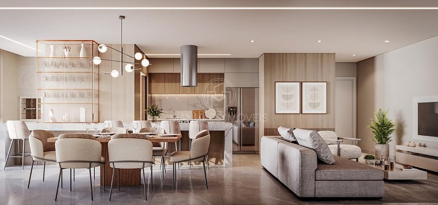 Apartamento Tipo: Living integrado com
churrasqueira a carvo
e pele de vidro