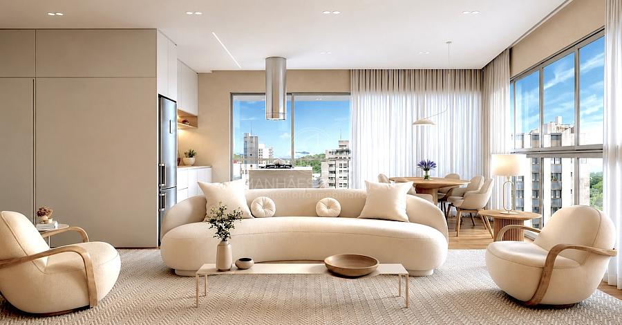 Apartamento com 2 su�tes: Sala de estar moderna e arejada