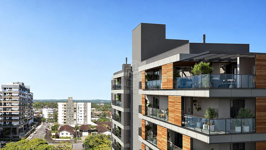 Detalhe da fachada secund�ria alta do MIR, destacando as sacadas dos apartamentos tipo, final 01