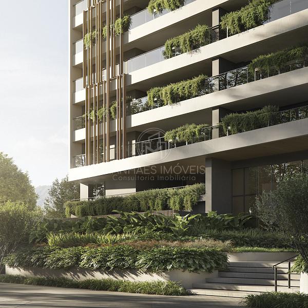 Fachada contempor�nea do edif�cio Hausgarten com jardins suspensos nas sacadas, brises verticais e paisagismo no Bairro Am�rica em Joinville