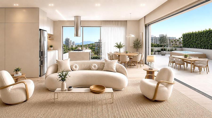 Apartamento Garden: Living amplo e terra�o privativo com jacuzzi