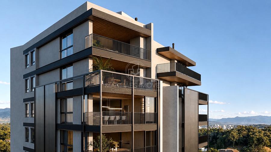Fachada da cobertura e dos apartamentos superiores do Edif�cio The Stone em Joinville