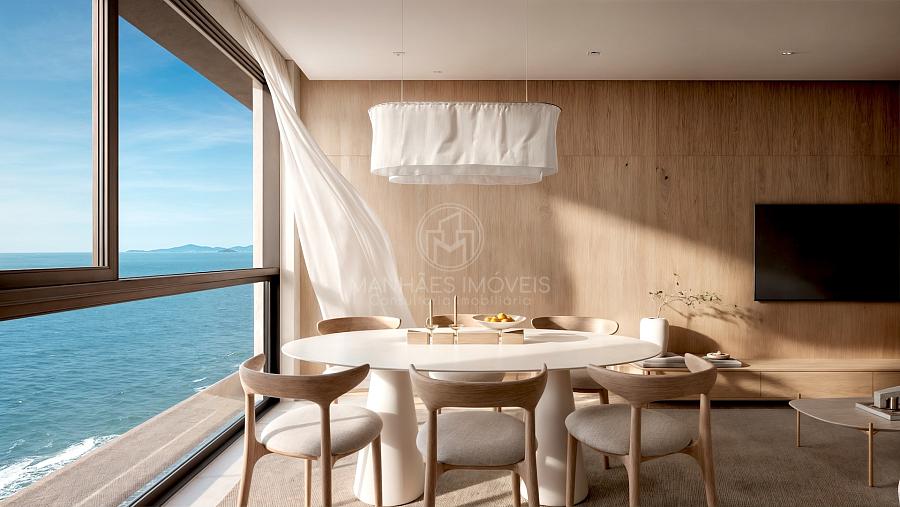 Living integrado do apartamento de 84m� com vista para o mar