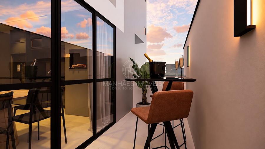 Terra�o privativo do Apartamento Garden (Giardino) com mesa de apoio e integra��o com a sala de estar
