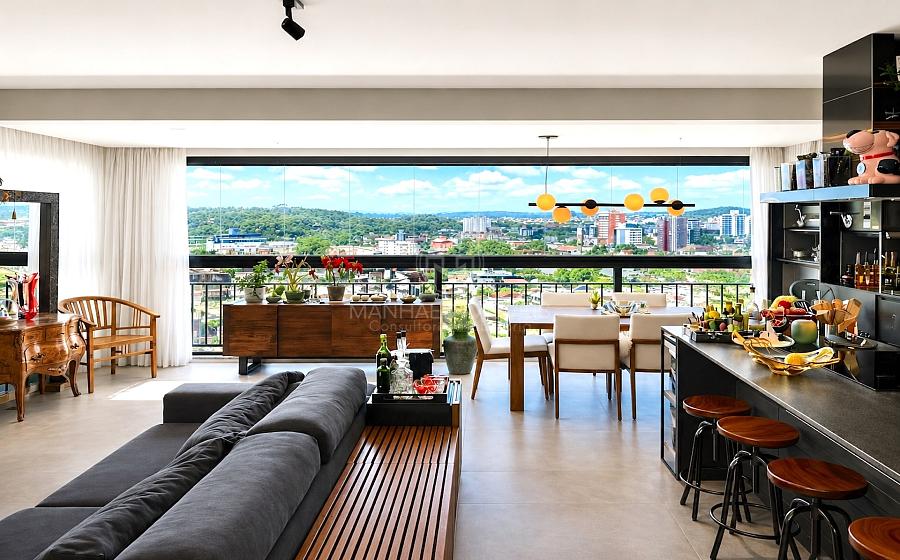 Apartamento 3 quartos (121m�) | Integra��o sofisticada: Living, jantar e cozinha gourmet integrados com uma vista panor�mica definitiva de Joinville