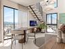 Sala de jantar e escada no piso inferior do loft duplex decorado de 53 m� no Blend