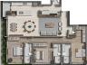 Planta humanizada do apartamento tipo 3 | 189m privativos