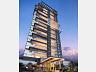 Fachada vertical imponente da torre do edif�cio ONE ao anoitecer com ilumina��o