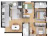 Planta humanizada do Apartamento Tipo 3Q | 64m priv.