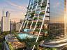 Vista da fachada externa dos pavimentos de lazer e piscinas suspensas do Senna Tower