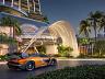 Entrada e porte-coch�re futurista com estrutura curva do Senna Tower