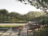 Lounge externo com fireplace, espregui�adeiras e vista para a piscina
