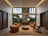 Garden Lounge com decora��o acolhedora e ilumina��o pendente de design para momentos de desacelera��o