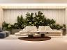 Hall de entrada e lobby com sof� moderno, jardim vertical e painel em m�rmore