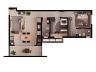 Planta baixa humanizada do Apartamento Garden (Giardino) de 66 m� privativos