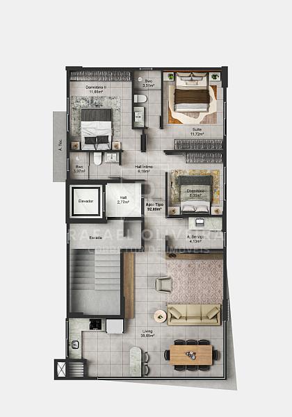 Apartamento com 3 quartos sendo 1 suíte, 1 vaga Vista para o mar em Itajuba. — foto 11